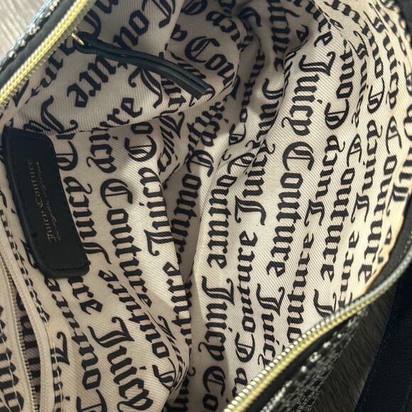 Juicy Couture Monogram Black Gothic Script Fishnet Print Mini Shoulder Bag Y2K - Picture 8 of 10